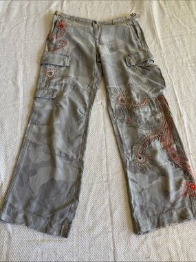 Da-Nang Gray Camouflage Cargo Pants with Red Embroidered Peacock